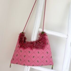 Custom made Pink Fabric Purse with Bead Accents